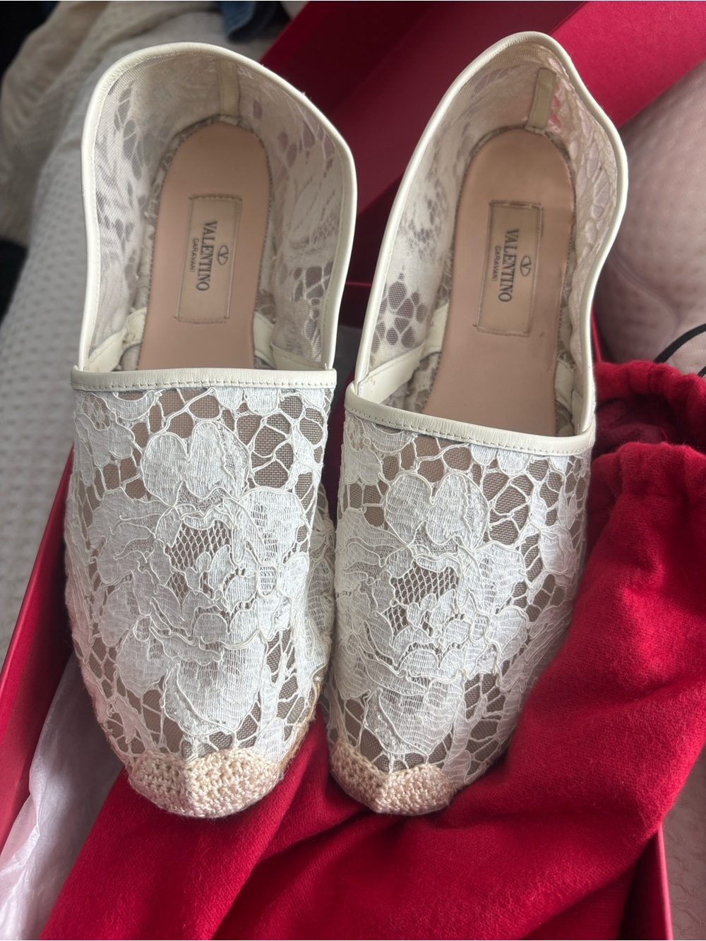 Valentino Ivory Floral Lace Espadrille Flats